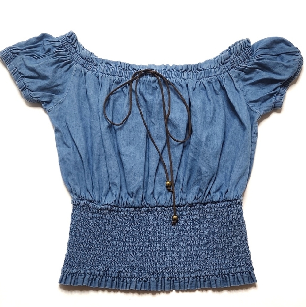Denim Peasant Top